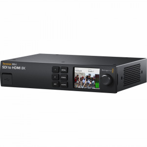 Convertor profesional Blackmagic Design Teranex Mini SDI to HDMI 8K HDR cu display color frontal si panou complet de conexiuni BNC si HDMI