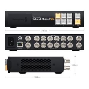 Router video Blackmagic Design Videohub Mini 6x2 12G cu panou de control frontal si conexiuni SDI