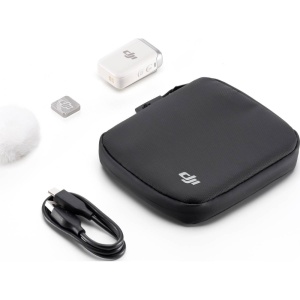 DJI Mic 2, TX 2.4 GHz, Transmitator/Recorder Clip-On, cu microfon incorporat, Alb