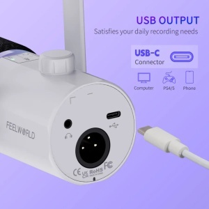 Feelworld PM1-XS-W Alb, Microfon Dinamic Cardioid, RGB, XLR si USB-C