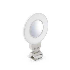 Lampa inelara Godox LR30Bi montata pe smartphone cu oglinda magnetica pentru machiaj si vlogging