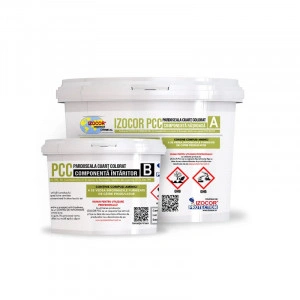 Rășină epoxidică transparentă pentru covor din piatră colorată IZOCOR PCC-CL 1,4 kg – liant pentru piatră decorativă și nisip de cuarț