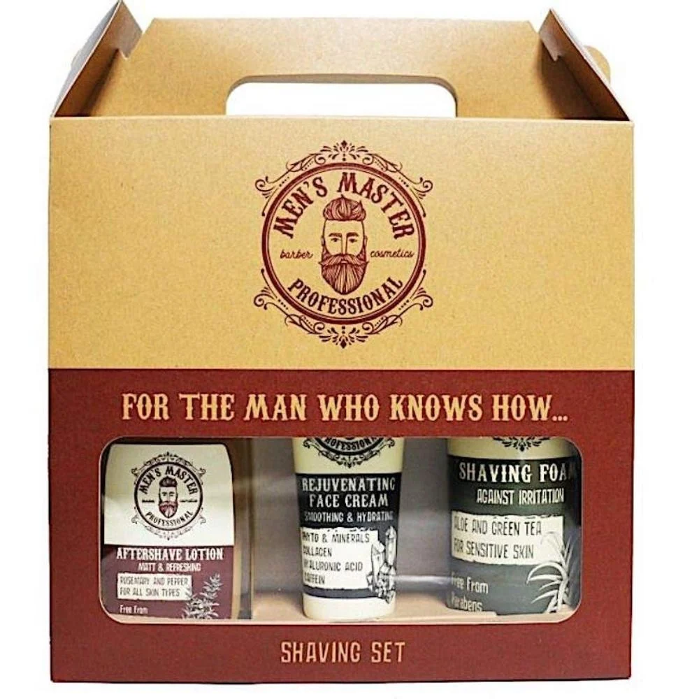 Set cadou bărbierit Men's Master Professional cu crema de față, spuma de ras, loțiune after shave