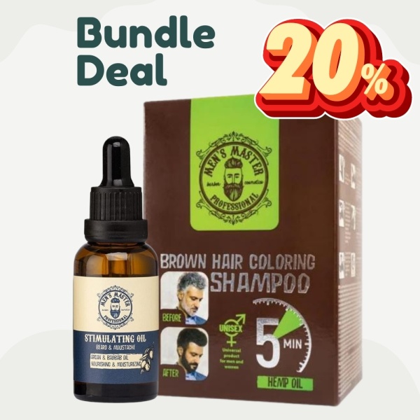 Men's Master Beard Grooming Set - Brown Beard & Hair Dye and Beard Stimulating Oil