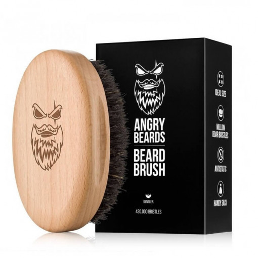 Perie de barbă moale Angry Beards Wooden Beard Brush Gentler