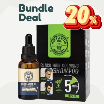 Men's Master Beard Grooming Set - Black Beard & Hair Dye and Beard Stimulating Oil