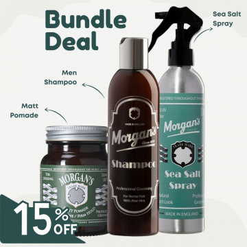 Hair Styling Essentials Pack Morgan's cu Matt Pomade, Sea Salt Spray si Sampon Men