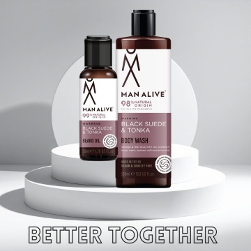 Man Alive Black Suede & Tonka Body wash with Beard Oil