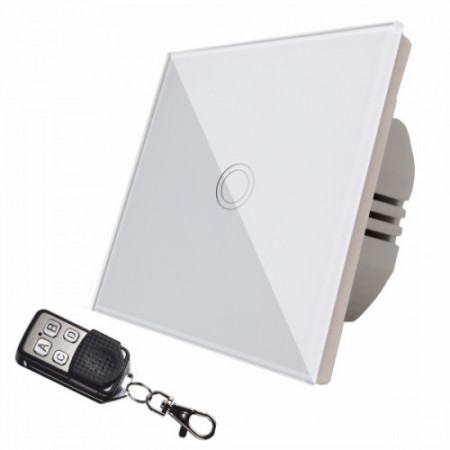Intrerupator touch simplu + telecomanda RF, cu panou de sticla, alb
