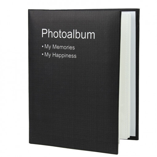 Album foto conception tip carte, format 10x15, 100 fotografii, buzunare slip-in, coperti piele ecologica culoare negru
