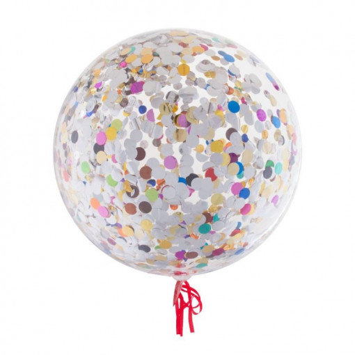 Balon confetti diametru 18 inch, latex transparent culoare multicolor