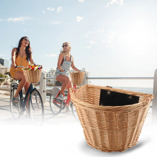 Cos rachita pentru bicicleta, detasabil cu sistem clip on, montare pe ghidon, maro natur