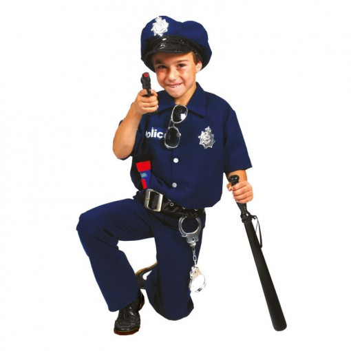 Costum politist baieti 4-14 ani, set 4 piese carnaval, albastru inchis marime 164