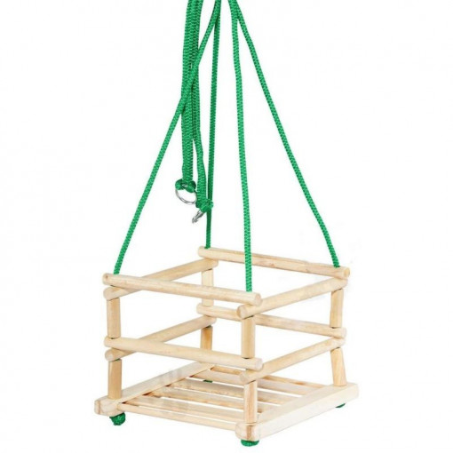 Leagan pentru copii, cadru lemn cu 4 laturi, corzi suspendare solide, 34x34 cm
