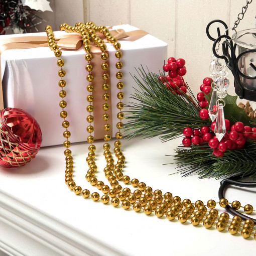 Mărgele decorative pentru brad - aurii - 3,6 m