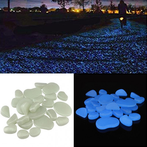 Pietricele fosforescente glow in the dark decorative, translucide care lumineaza albastru cantitate 1000 grame