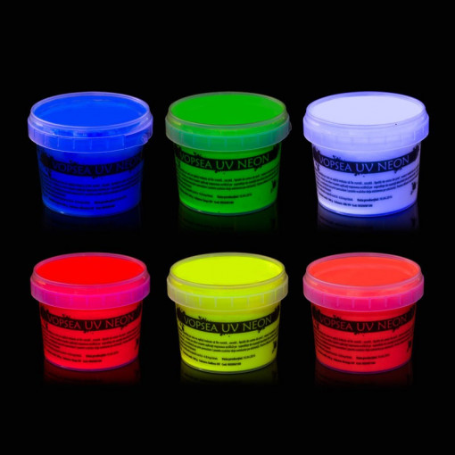 Vopsea uv neon colorata, set 6 nuante recipient 750 g