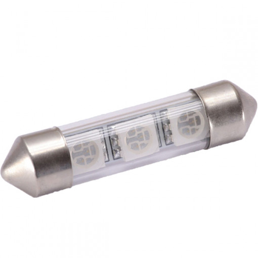 Bec LED SOFIT STICLA 36MM 3 SMD 5050 24V ALBASTRU COD: PT32