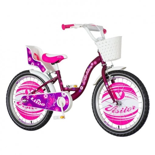 Bicicleta 20 inch, cadru otel, frana v-brake, scaun de papusi cu centuri, cos, visitor liloo