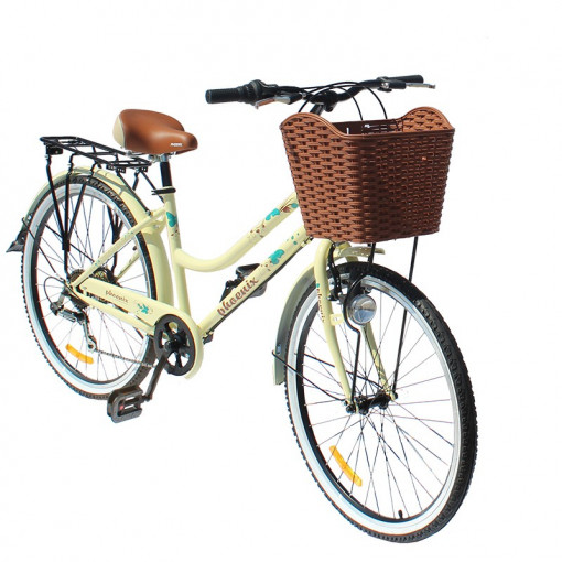 Bicicleta dama cu cos, roti 26 inch, 7 viteze, schimbator shimano, cadru otel 17", frane pe disc, phoenix