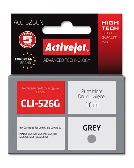 Cartus compatibil cli-526g grey pentru canon, 10 ml, premium activejet, garantie 5 ani