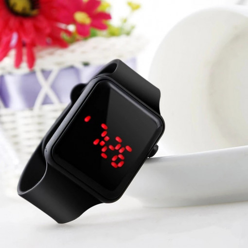 Ceas de mana cu led, afisaj ora 12/24, curea din silicon, unisex, negru