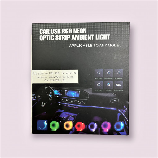 Fir neon cu LED RGB cu mufa USB Lungime:2 m cu buton Cod:FIR-RGB1-2P