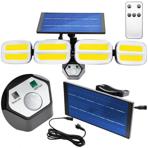 Proiector solar led 20w, 3 programe iluminare, senzor miscare, telecomanda, ip65