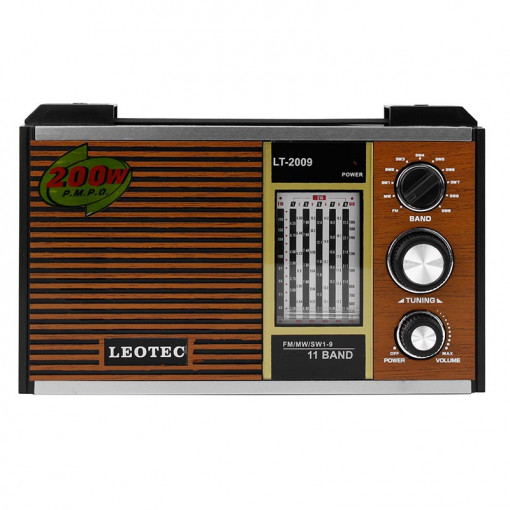 Radio retro, 11 benzi frecventa, jack 3.5 mm, led, control volum, leotec