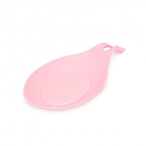Suport roz, siliconic, anti-picurare pentru lingura de gătit - 20 x 10 x 2 cm