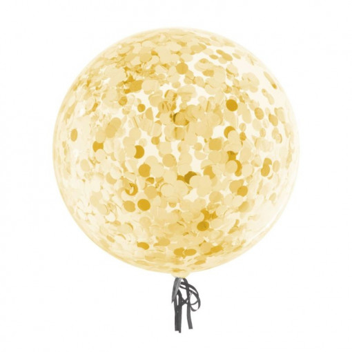 Balon confetti diametru 18 inch, latex transparent culoare auriu