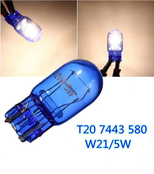 Bec T20 albastru (cutie 10buc.) 2 faze 5W / 21 W 12V WHITE VISION - lumina de zi compatibil Logan 2 2013