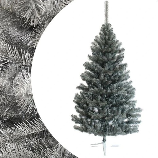 Brad artificial de craciun argintiu, imperial grey, inaltime 200 cm, suport inclus