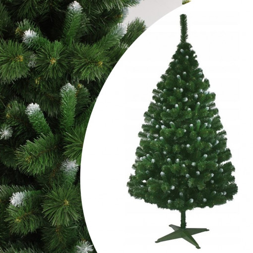 Brad de craciun artificial, aspect pin canadian cu varfuri ninse, inaltime 180 cm, verde