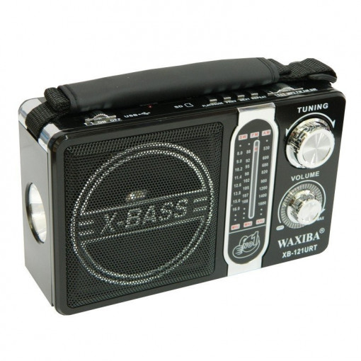 Radio portabil am/fm/sw, mp3 player, usb, microsd, lanterna, x-bass, negru