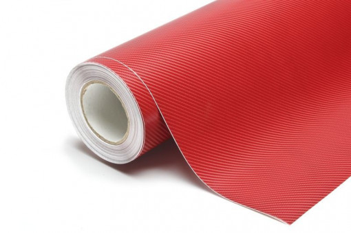 Rola folie carbon 3D rosie 10 m X 1.5m cu tehnologie de eliminare a bulelor de aer