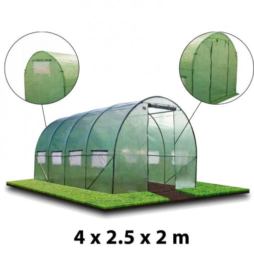 Sera 4x2.5x2 m, solar tip tunel, pentru gradina, folie cu protectie uv4, ferestre, verde