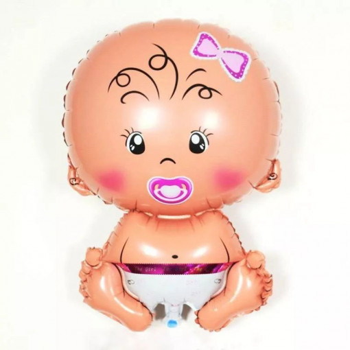 Balon folie figurina gigant bebelus, 200 cm, suport inclus, set 16 piese culoare roz
