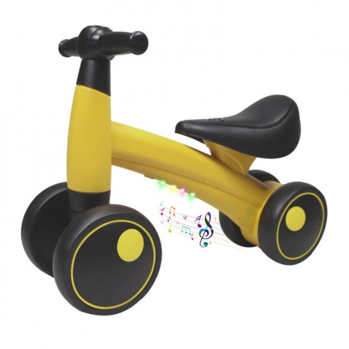 Bicicleta copii, fara pedale, 4 roti, luminite led si muzica, 1-3 ani