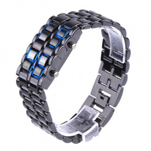Ceas led lava iron samurai pentru barbati model gri inchis - afisaj albastru