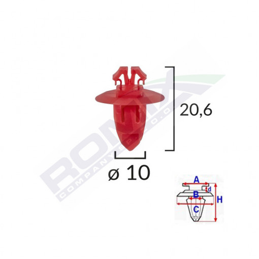 CLIPS FIXARE ELEMENTE EXTERIOARE PENTRU TOYOTA 10X20.6 - ROSU SET 10 BUC
