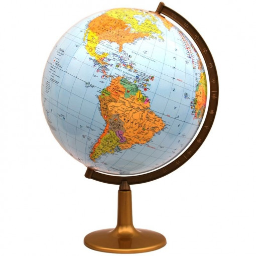 Glob geografic politic 42 cm, iluminat, arc meridian gradat, suport