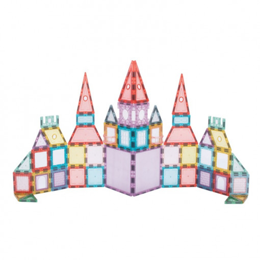 Set magnetic pentru constructii, 66 piese multicolor, plastic transparent, margini magnet