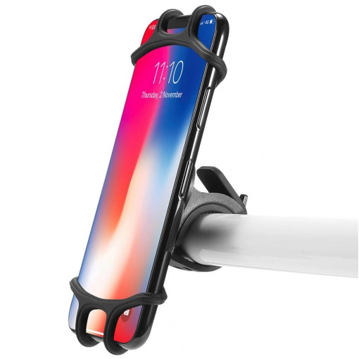 Suport smartphone pentru bicicleta, 4-7 inch, montare pe ghidon, silicon, negru