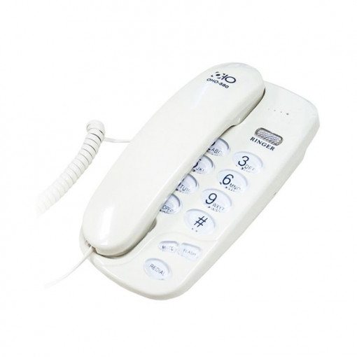 Telefon fix cu fir, montabil pe perete tastatura iluminata, redial, mute, flash culoare alb