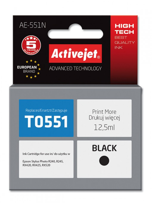 Cartus compatibil t0551 black pentru epson c13t055140, premium activejet, garantie 5 ani