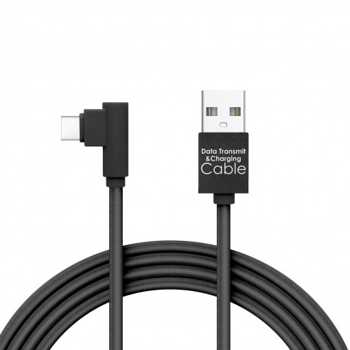 Delight - Cablu de date - USB Type C, Gamer, execuţie 90° - negru, 2m – 2A