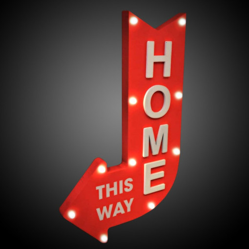 Panou luminos decorativ home this way, 10 led-uri, sageata stanga, lemn