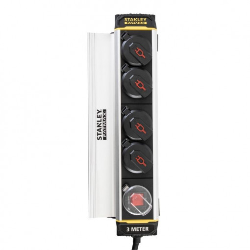 Prelungitor cu 4 prize, 3m lungime, intrerupator, clema din aluminu, ip44