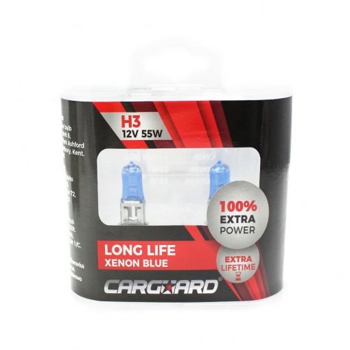 Set de 2 becuri Halogen H3 +100% Intensitate - LONG LIFE - CARGUARD